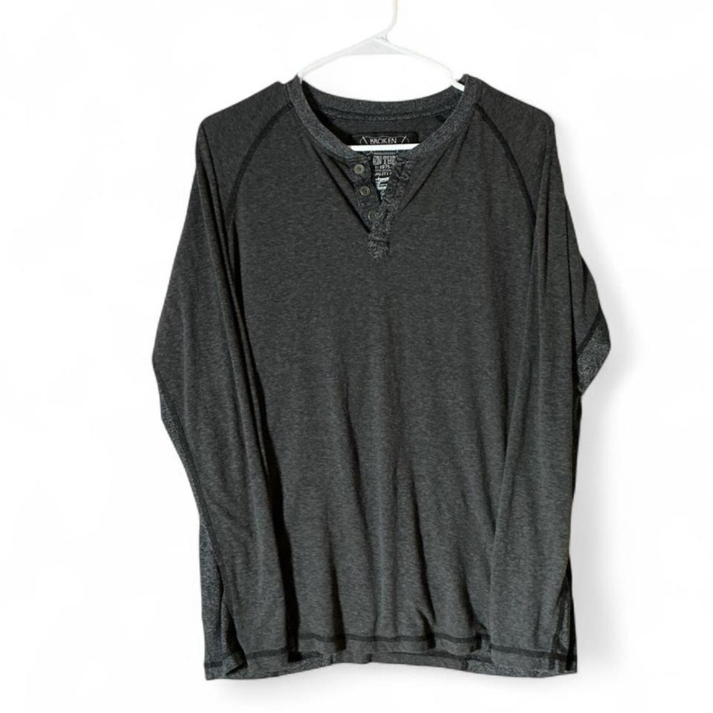 Broken Threads Mens Charcoal Grey Long Sleeve Henley‎ Shirt Medium RN144487